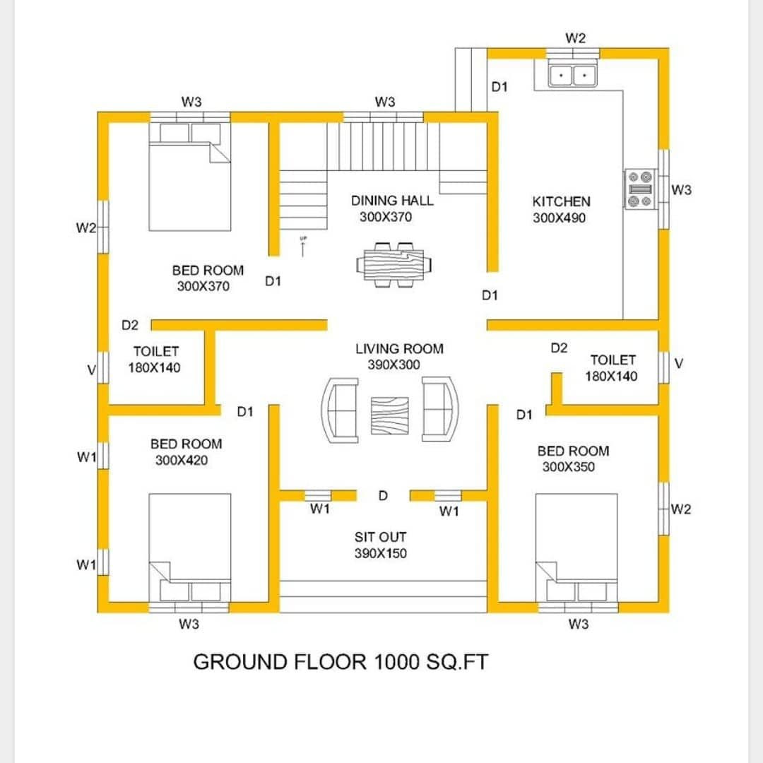 Plan numbers are the square footage followed by the width. 1000 Square Feet 3 Bedroom Simple Style Single Floor Low Cost House And Plan Home Pictures