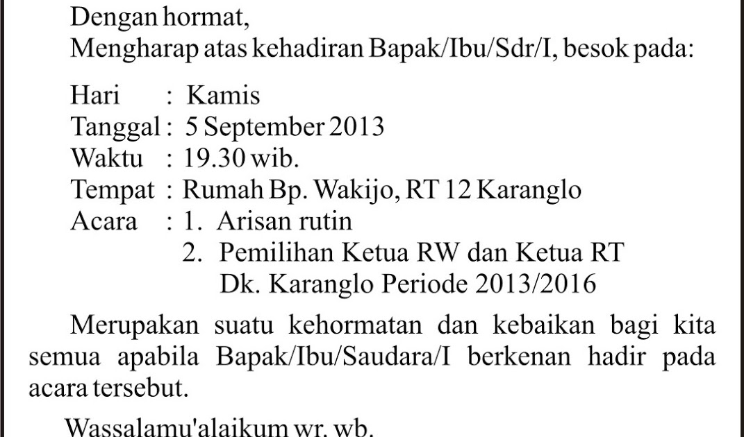 Contoh Undangan Rapat Kelurahan - Contoh Isi Undangan