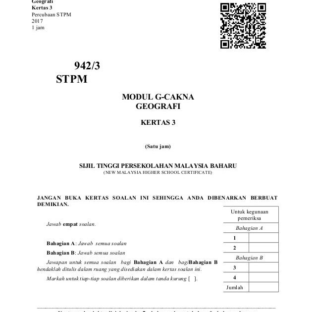 Soalan Percubaan Geografi Stpm Penggal 1 2019 Kelantan 