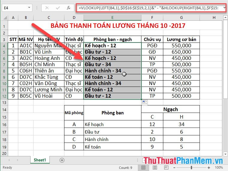 Tương tự sao chép công thức cho các giá trị còn lại được kết quả