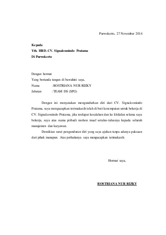 Contoh Surat Pengunduran Diri Dari Jabatan Ketua Bpd Contoh Surat 