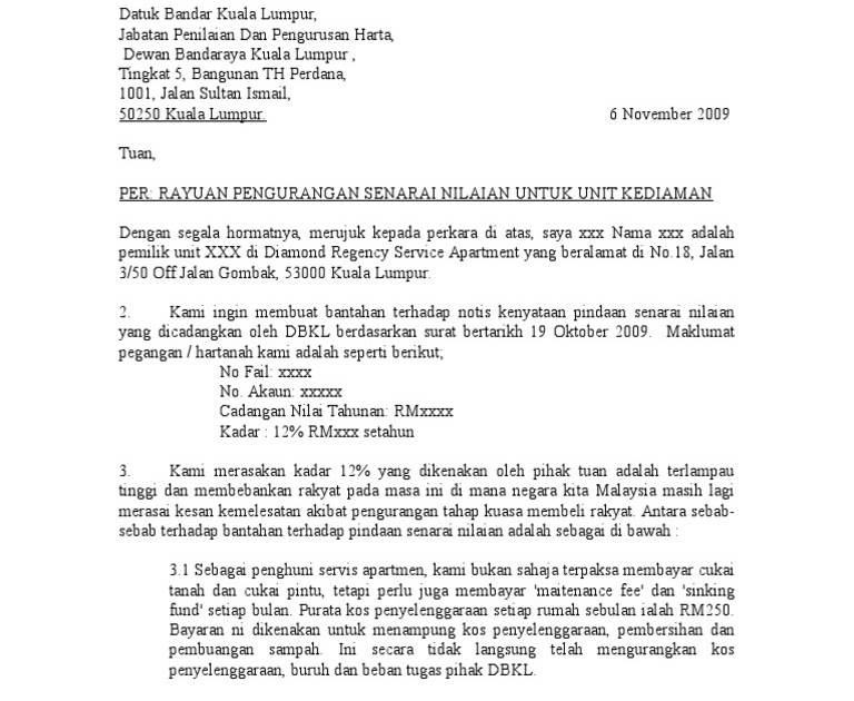 Surat Rayuan Permohonan Rumah Dbkl - Kuora v