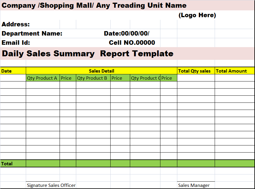 Daily Collection Report Format In Excel Calendar June