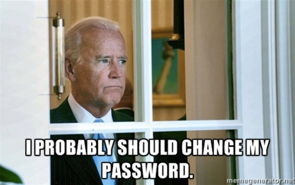 Joe Biden looking fororn with the comment "Maybe I should change my password."