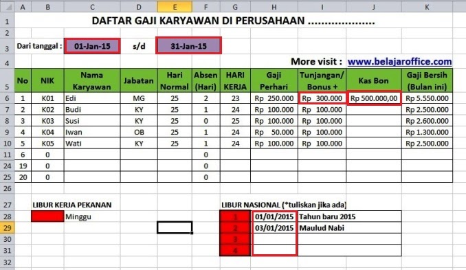 Contoh Slip Gaji Harian - Inventors Day