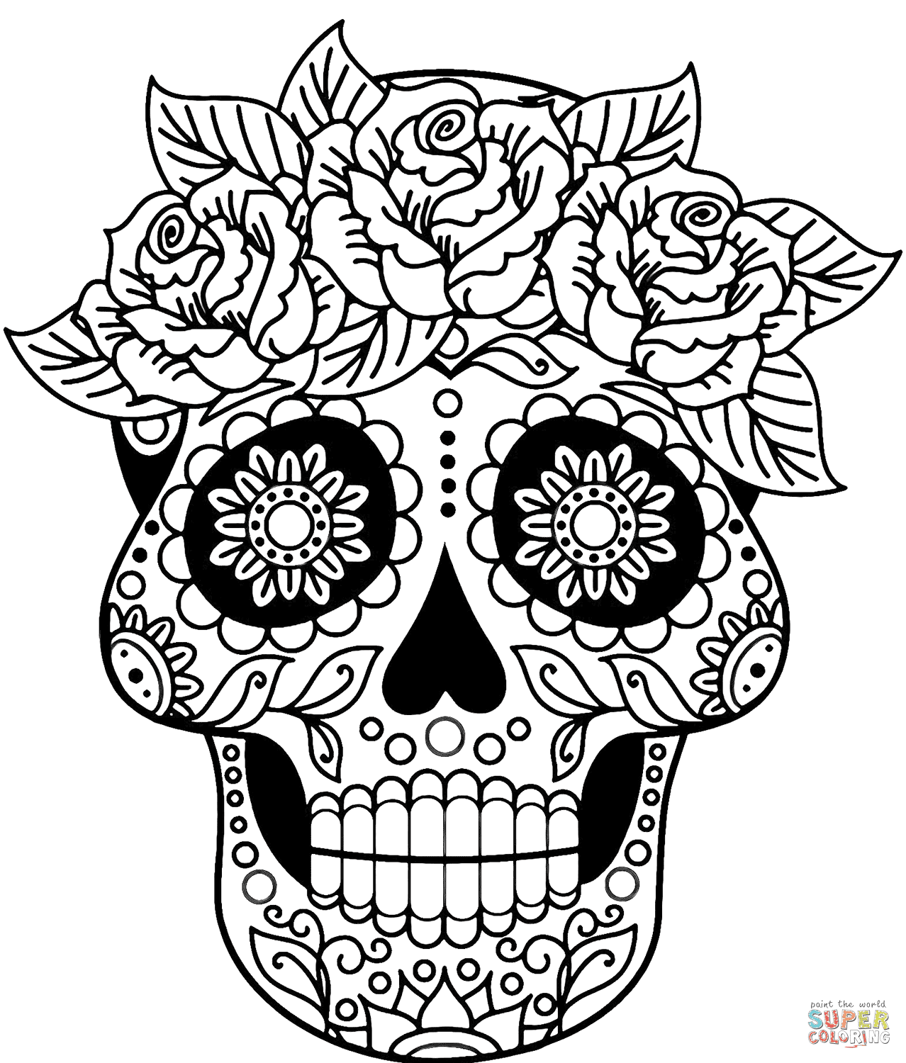 Sugar skull and roses 2 calavera. Sugar Skull Coloring Page Free Printable Coloring Pages