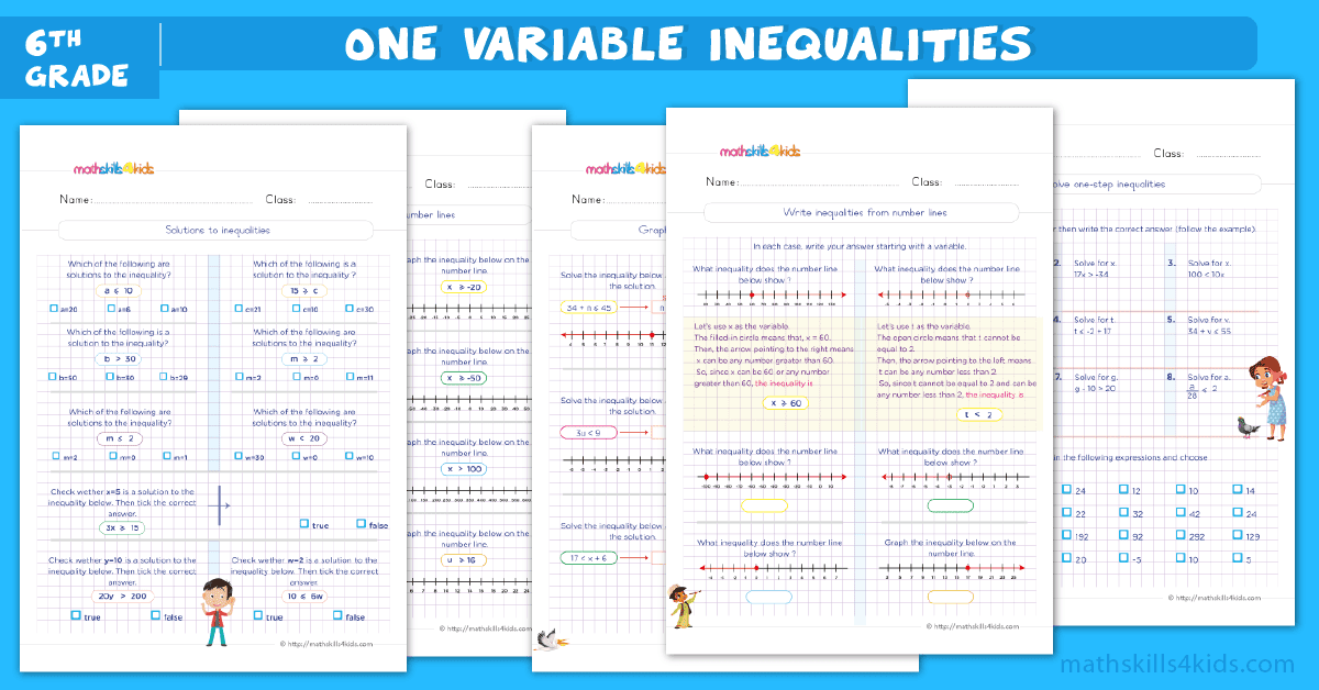 Use the inequality symbol to represent the relative positions of two numbers on the number line. Solving And Graphing Inequalities Worksheets Pdf For 6th Grade 6th Grade Linear Inequalities With Answers Worksheets