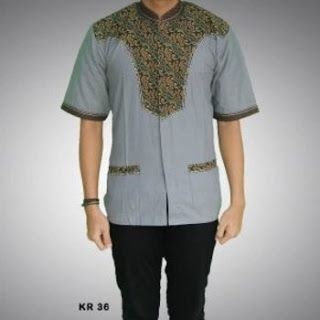 53 Baju  Koko  Batik  Kombinasi Polos Lengan Panjang Trend 