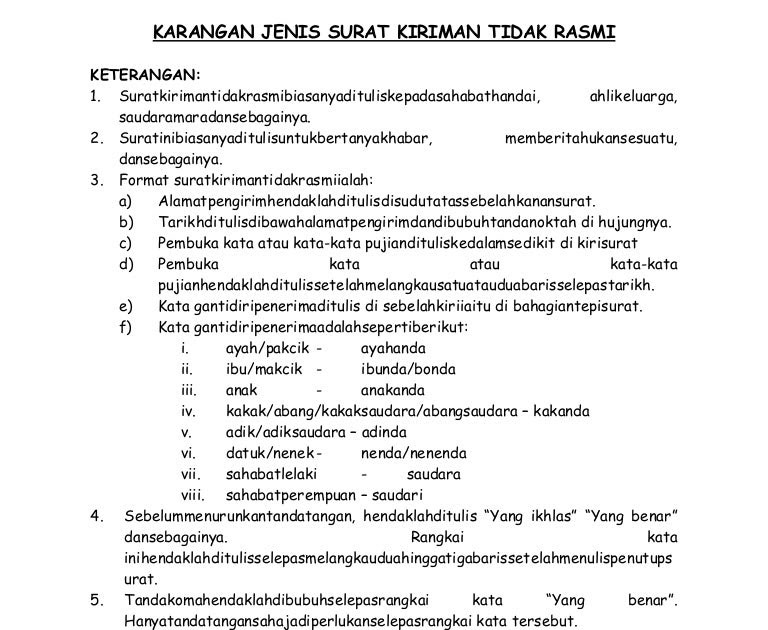 Contoh Karangan Surat Tidak Rasmi Balik Kampung - Surat 