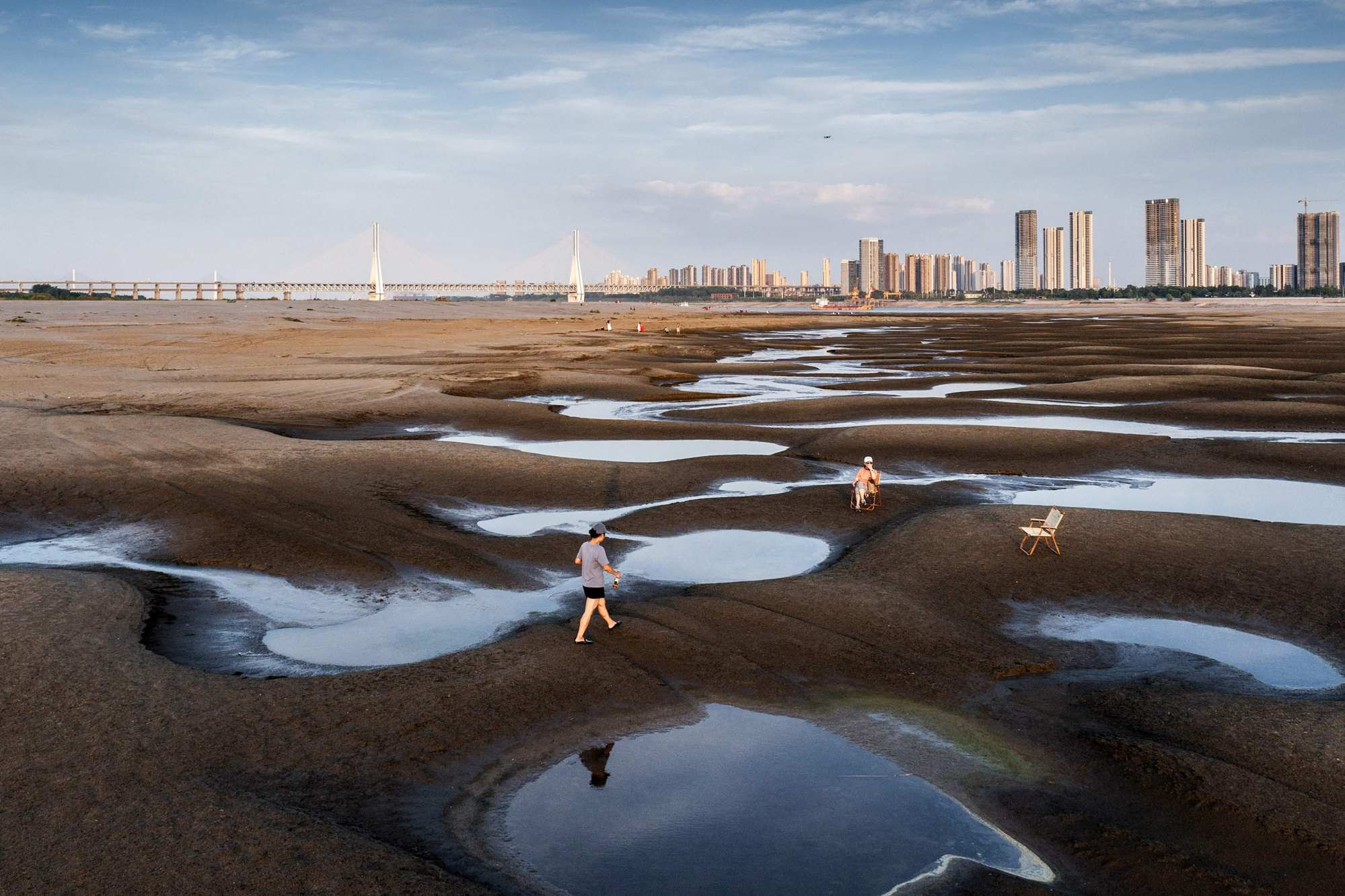 A parched section of the Yangtze River in Wuhan in China’s central Hubei province. Photo: AFP