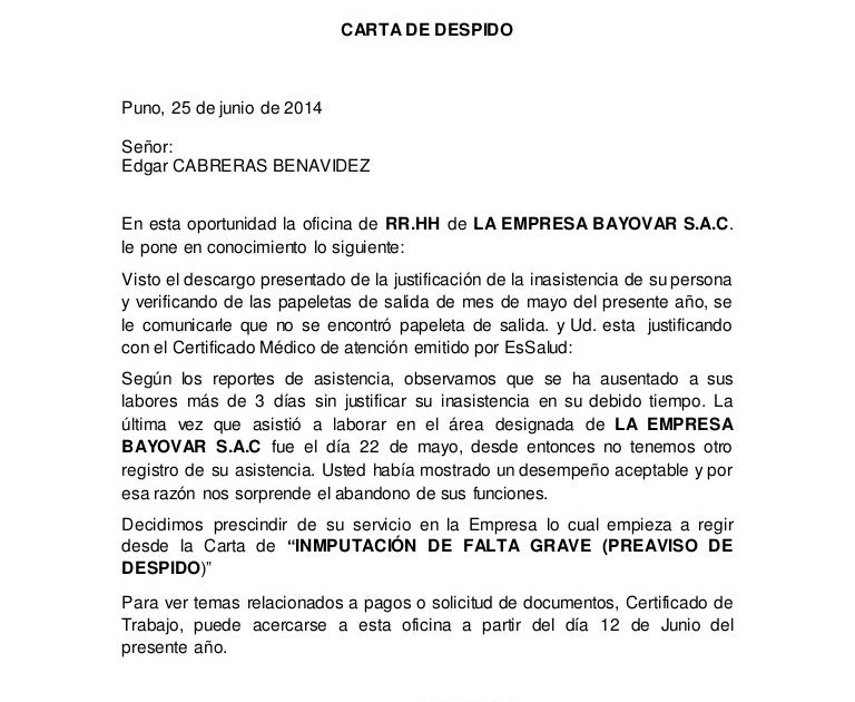 Carta De Trabajo Para Justificar Faltas En La Escuela - r 