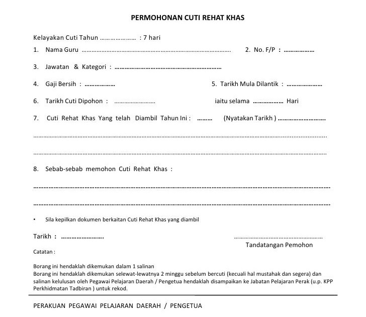 Contoh Surat Memohon Cuti Rehat Khas - GRasmi