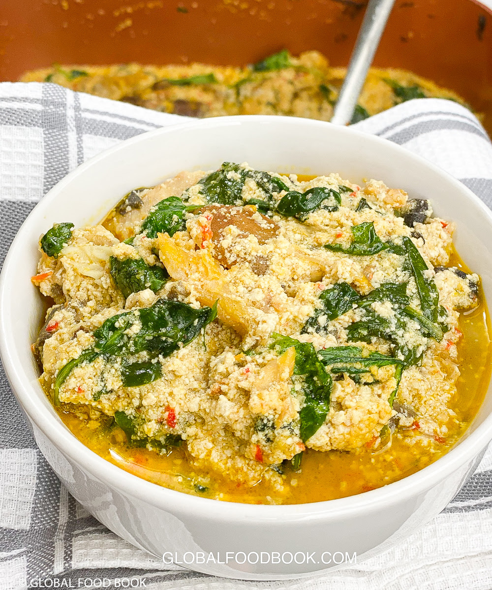 Nigerian egusi soup is a soup thickened with ground melon seeds and contains leafy and other vegetables. Egusi Soup