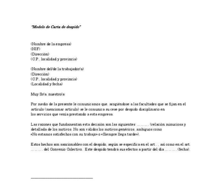 Carta De Despido Modelo Panama  Sample Web n
