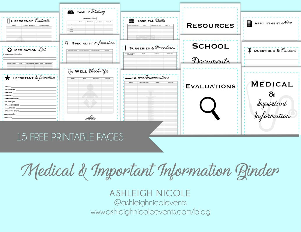 These printables are not editable. Medical And Important Information Binders Ashleigh Nicole