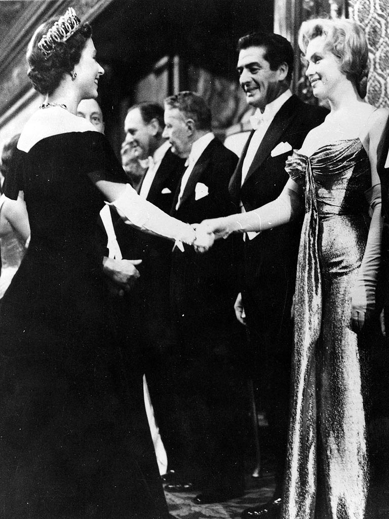 Marilyn                                                          Monroe and                                                          Queen                                                          Elizabeth                                                           (both 30 at                                                          the time) meet                                                          at a movie                                                          premier in                                                          London.                                                          October 1956