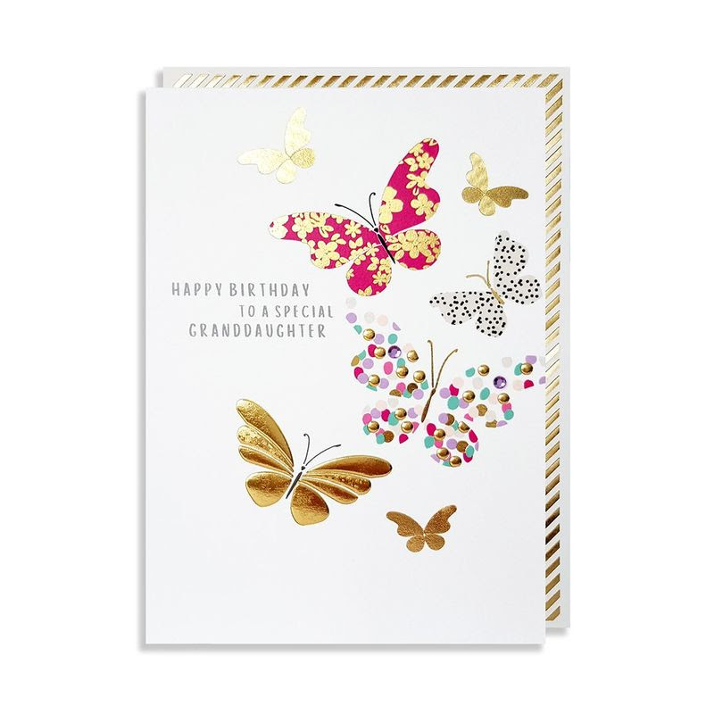 The butterfly, with all its varied colors, wing patterns, and sizes, is the perfect insect to place upon your greeting cards. Hand Finished Special Granddaughter Butterfly Birthday Card Karenza Paperie