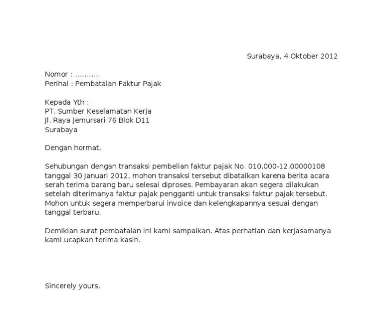 Contoh Surat Pemberitahuan Revisi Invoice Contoh Surat