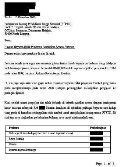 Contoh Surat Rasmi Rayuan Pinjaman - CCContoh