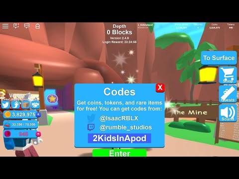 2kidsinapod Free Codes Mining Simulator Roblox By Isaacrblx Free Tokens Legendary Crates Legendary Eggs - roblox mining simulator codes free tokens