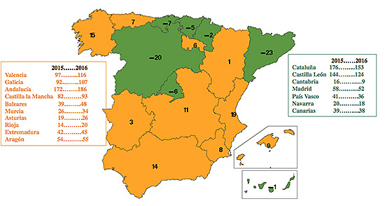 Resultado de imagen de mapa de españa de accidentes laborales