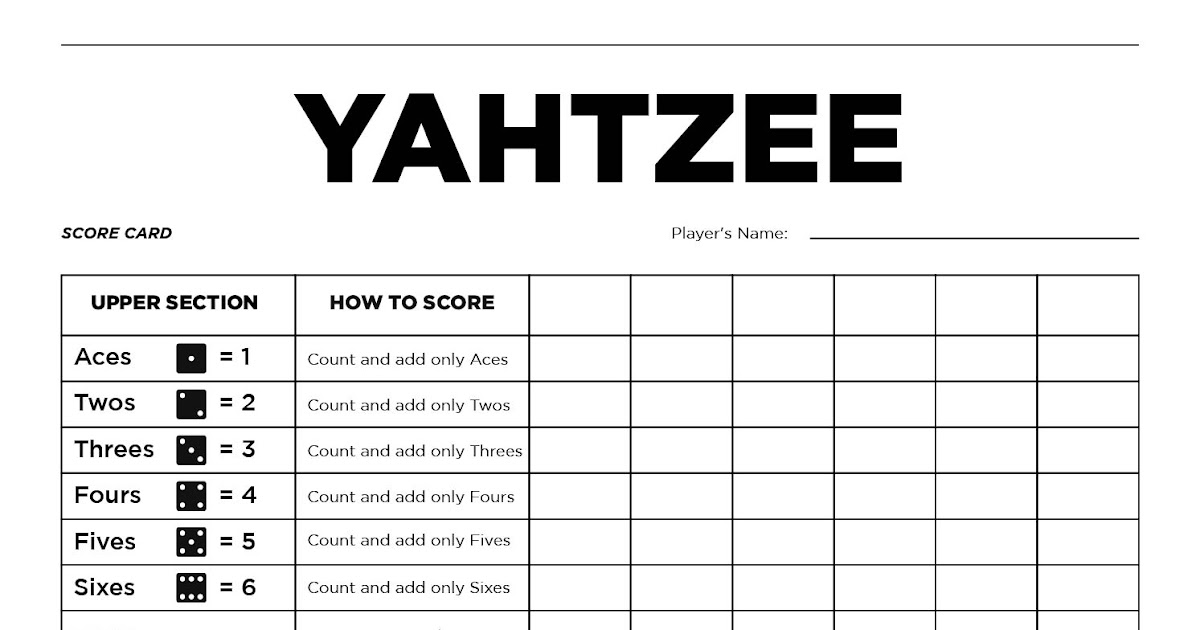 downloadable printable yahtzee score card 9 best images
