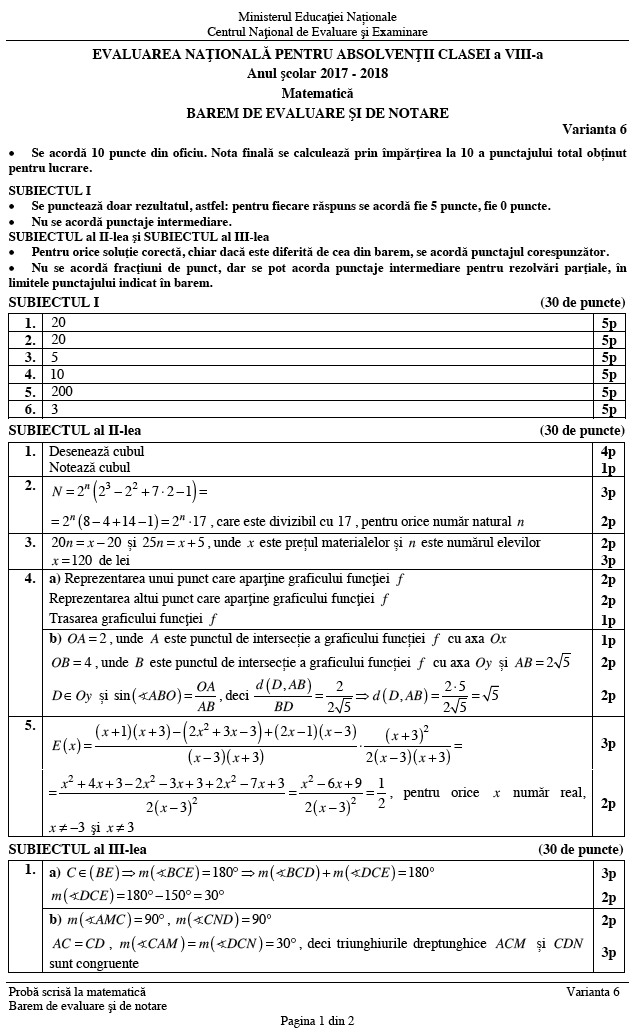 Subiecte si barem evaluare nationala matematica si limba romana, iunie 2020] edu.ro meditatii matematica, romana. Barem MatematicÄƒ Evaluarea NaÈ›ionalÄƒ 2018 DescarcÄƒ Baremul De Corectare A LucrÄƒrilor De La Examenul De MatematicÄƒ Hotnews Mobile