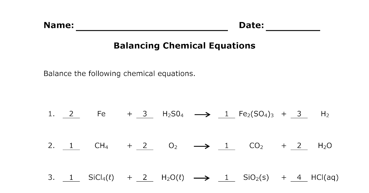 Balancing Chemical Equations Gizmo Worksheet Answers Tessshebaylo