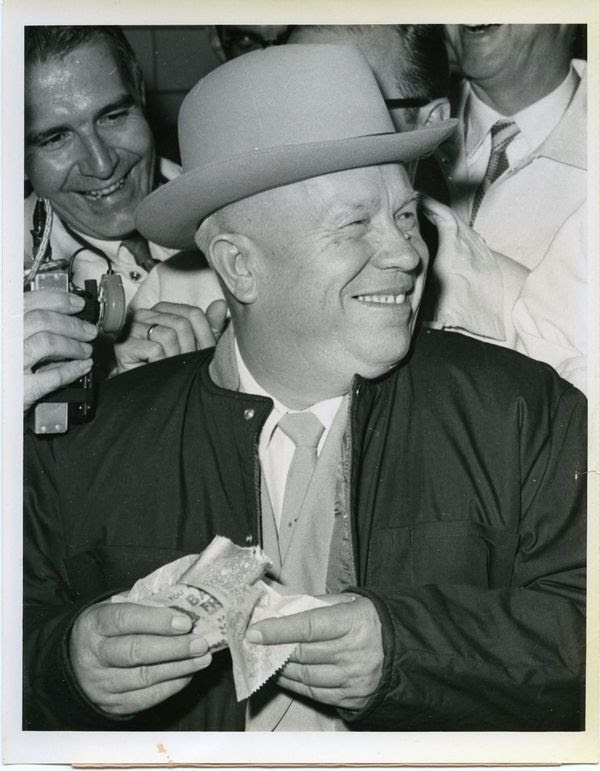 Soviet Premier Nikita                                                          Khrushchev                                                          eating a hot                                                          dog in Des                                                          Moines, Iowa 