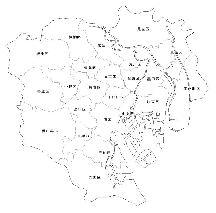 子供向けぬりえ 心に強く訴える白地図 23 区