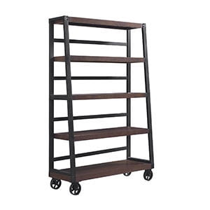 Industrial style bookcase on metal casters