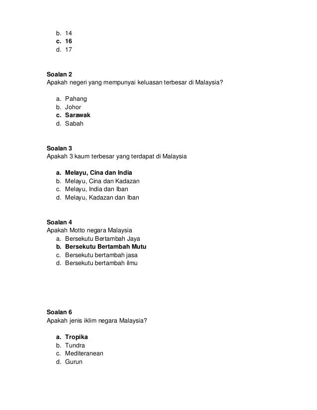 Contoh Soalan Kuiz Pengetahuan Am Sekolah Rendah - Ufc 