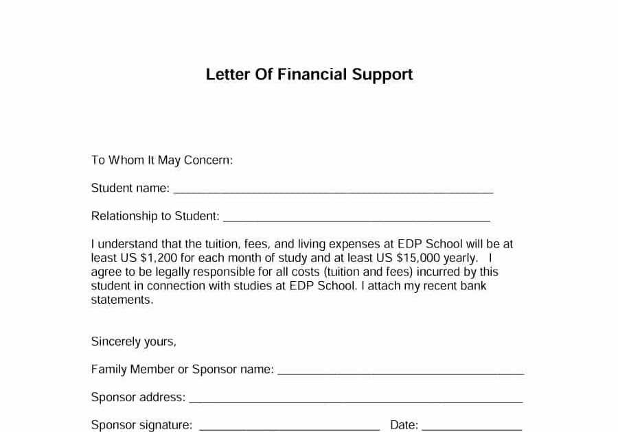 Sample Letter Of Financial Support For Employer ...