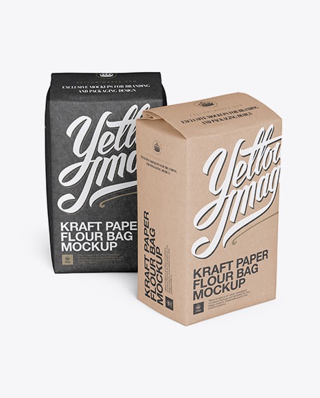 Download Two Kraft Paper Flour Bags PSD Mockup