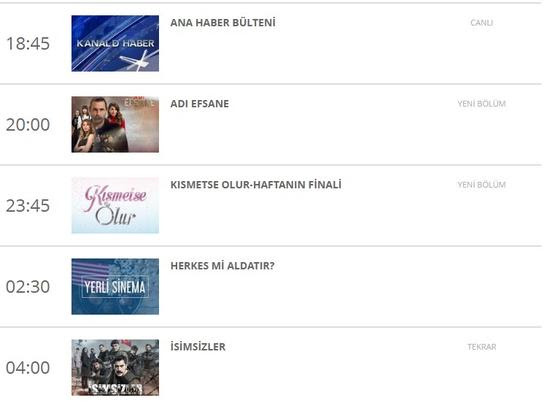 Tüm kanalların yayın akışını buradan takip edebilirsiniz. Kanal D Yayin Akisi 29 Nisan Kanal D Izle
