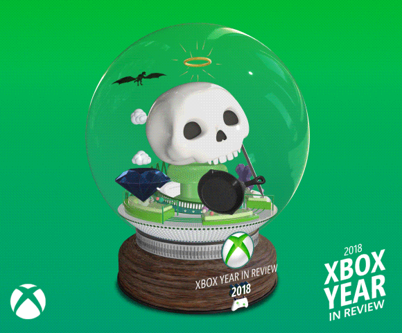 An illustrated snow globe with a skull, frying pan, and blue gemstone inside.