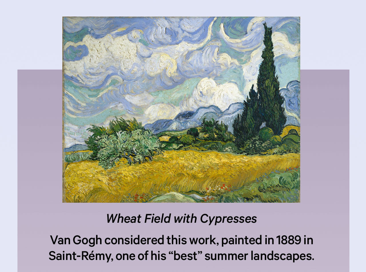 Campo de trigo com ciprestes | Van Gogh considerou esta obra, pintada em 1889 em Saint-Rémy, uma das suas 'melhores' paisagens de verão.