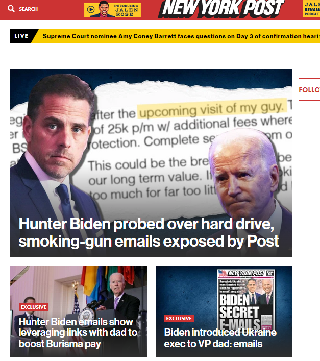 NY Post headlines about Hunter Biden