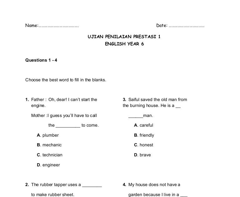 Contoh Soalan Latihan Bahasa Inggeris Prasekolah - Soalan bc