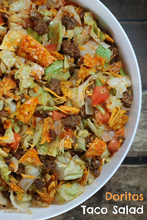 Step 2, add taco seasoning and mix well, then cool. Doritos Taco Salad Emily Bites