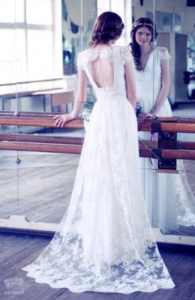 Lace and silk wedding dress with a train // Kamille // 2 pieces