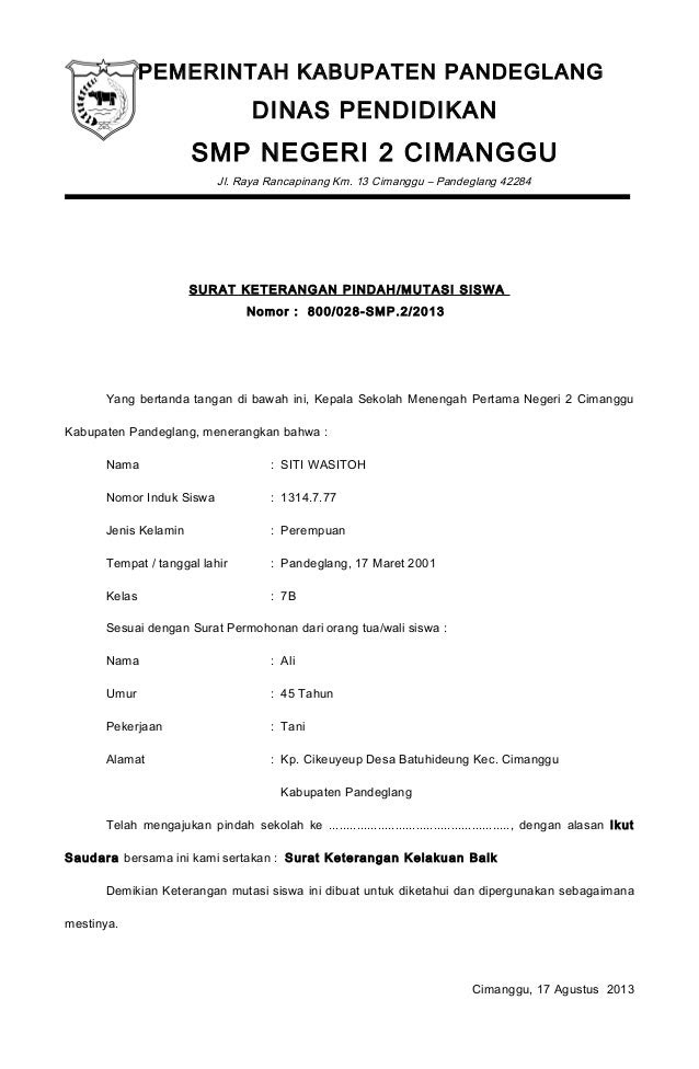 Contoh Surat Resmi Sekolah Smp Osis - Rasmi B