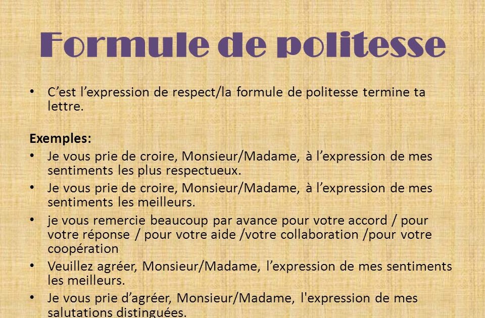 formule de politesse à la fin d une lettre