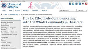 Webpage: Tips for Effectively Communicating with the Whole Community in Disasters