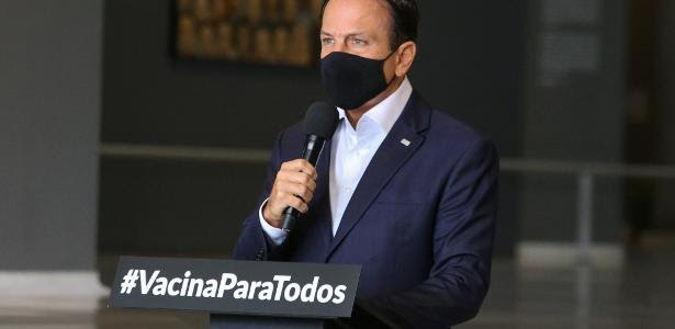 Governador de São Paulo, João Doria (PSDB), durante entrevista coletiva sobre a pandemia de covid-19 no Palácio dos Bandeirantes