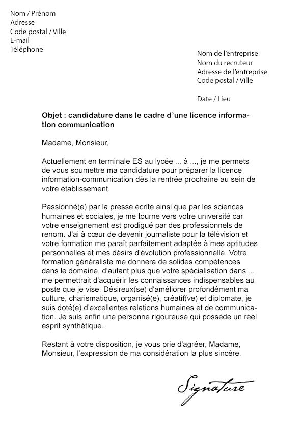 1 commentaire / lettre de motivation / par infodemarches. Lettre De Motivation Licence Information Communication Modele De Lettre