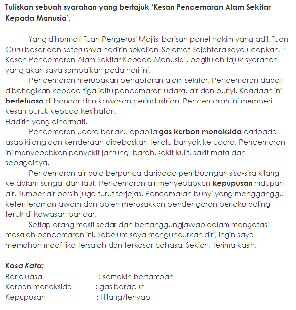 Contoh Karangan Pidato Upsr