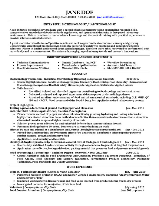 Biotechnology Biotech Resume Sample - BEST RESUME EXAMPLES