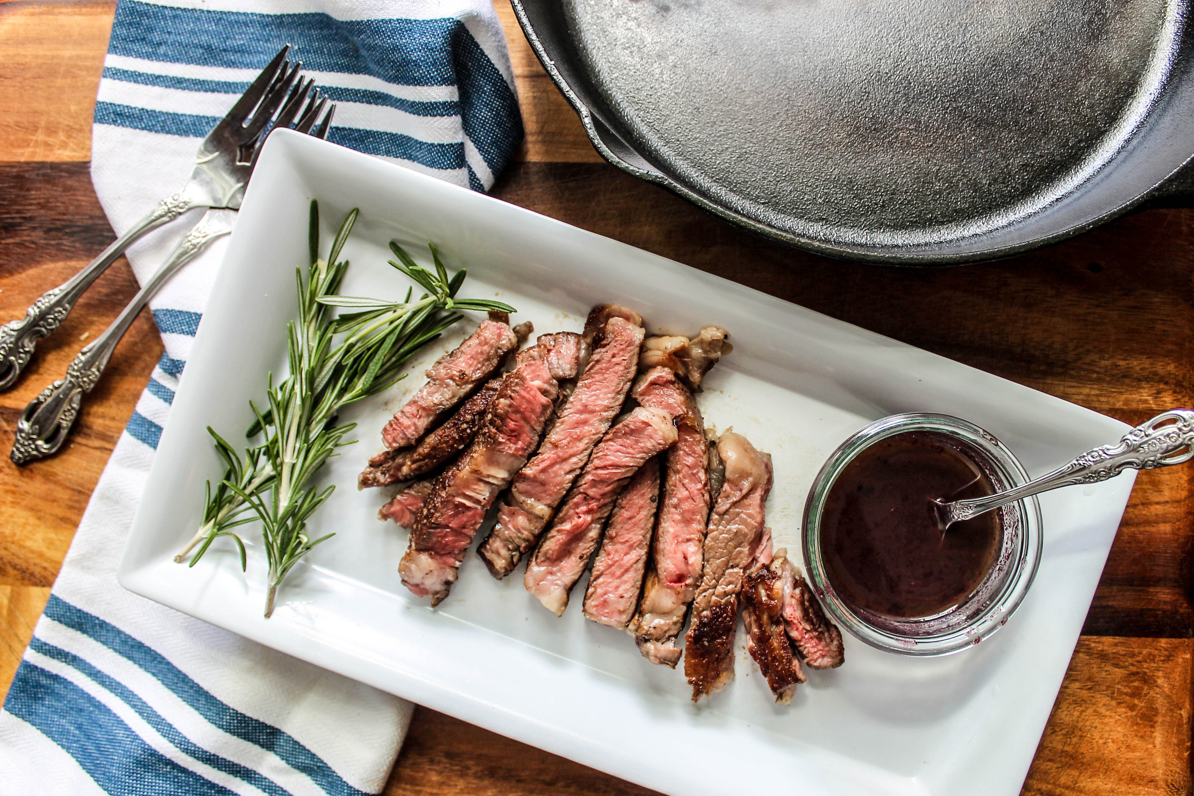 At the very least use a place a pat of butter on top of the steak, then allow this side to cook for an additional two minutes. Cast Iron Skillet Steak With Red Wine Sauce