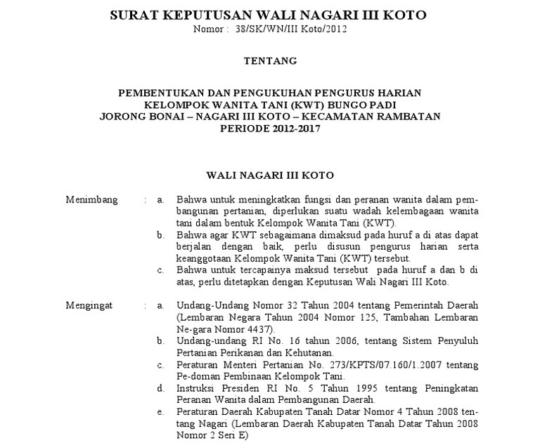 Contoh Sk Kelompok Tani Dari Kepala Desa Sk Menkumham